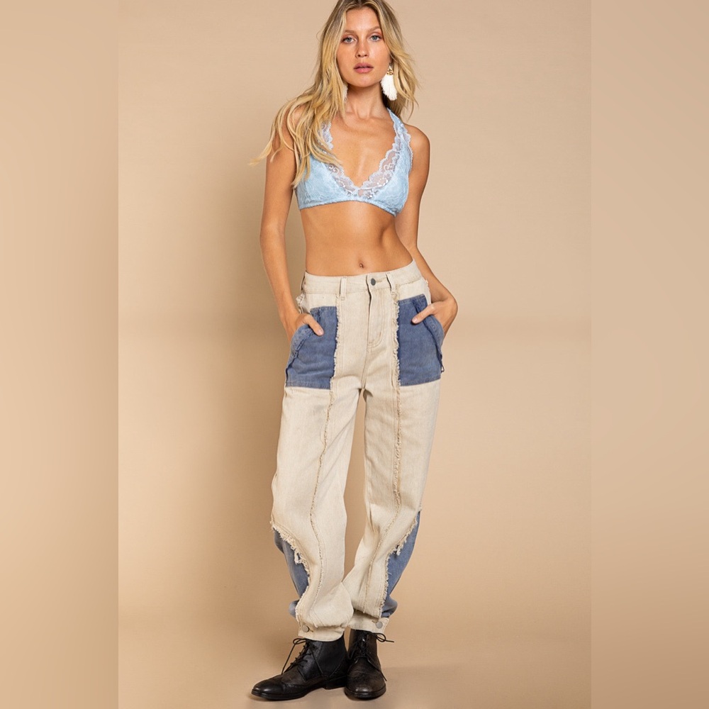 Pol Two-Tone Denim Patchwork Pants - image 4